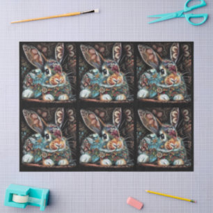 Papel De Seda Conejo Floral Abstracto Decoupage Caprichoso
