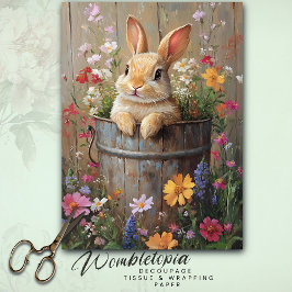 Papel De Seda Conejo floral de primavera vintage en cubo rústico