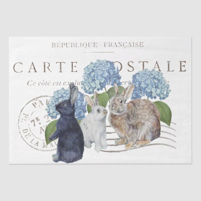 Papel De Seda Conejo Hidrangea Flor Carte Postale Decoupage (Anverso)