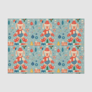 Papel De Seda Conejo navideño vintage, ornamentos y caña de cara