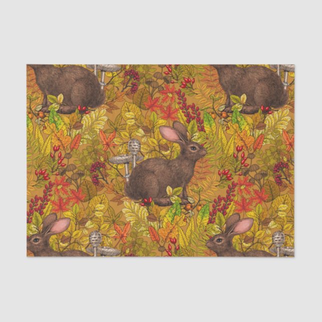 Papel De Seda Conejo otoñal en ocre (Anverso)