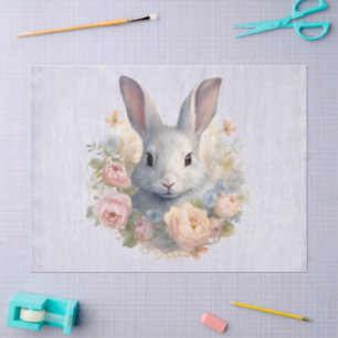 Papel De Seda Conejo rodeado de flores pastel lindas