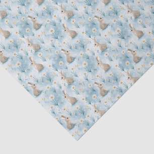 Papel De Seda Conejo y margarita bebé azul estilo acuarela