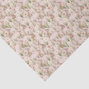 Papel De Seda Conejo y margarita bebé rosa estilo acuarela
