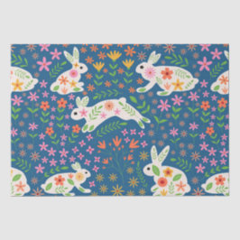 Papel De Seda Conejos de Pascua con flores caprichosas  