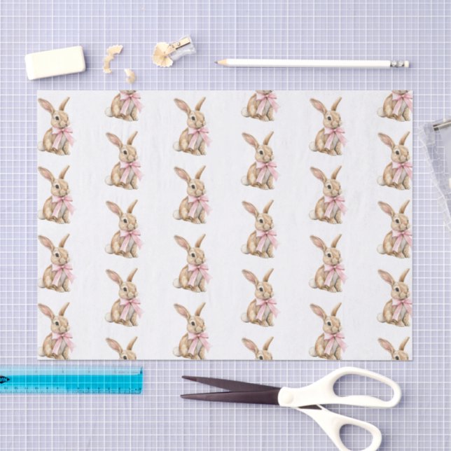 Papel De Seda Conejos de Pascua con Lazo Rosa Cumpleaños   (Artesanía)