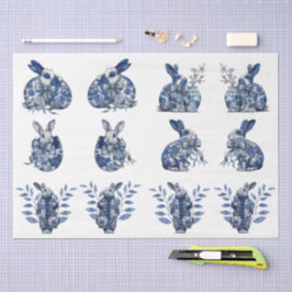 Papel De Seda Conejos decoupage azul y blanco inspirados en vint