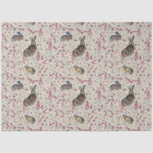 Papel De Seda Conejos En El Jardín Flores Rosa