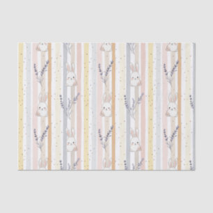Papel De Seda Conejos Lavanda Pastel Botánico Rayas