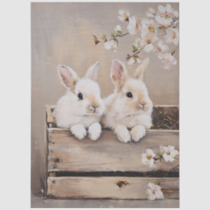 Papel De Seda Conejos y Flores Arte de Decoupage de Estilo Antig