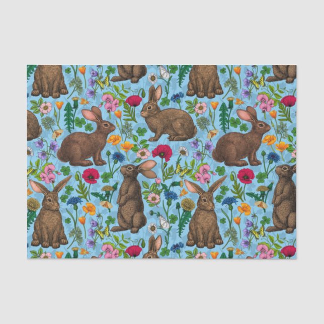 Papel De Seda Conejos y flores silvestres (Anverso)