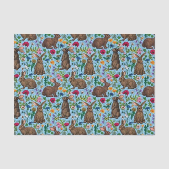 Papel De Seda Conejos y flores silvestres (Anverso)
