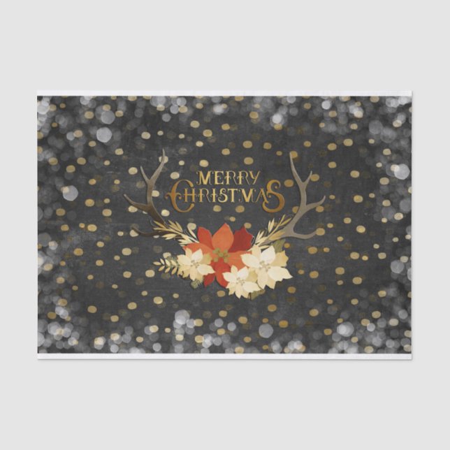 Papel De Seda Confeti floral de las astas de las Felices Navidad (Anverso)