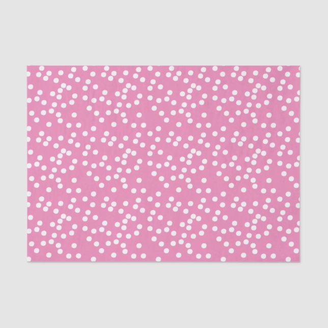 Papel De Seda Confetti blanco y rosado caliente / polkadots (Anverso)