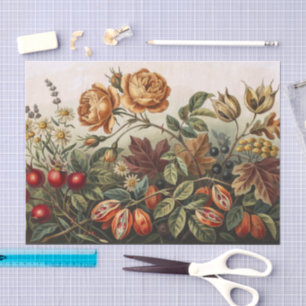 Papel De Seda Conjunto de Arte Floral de Otoño Vintage, Botánica