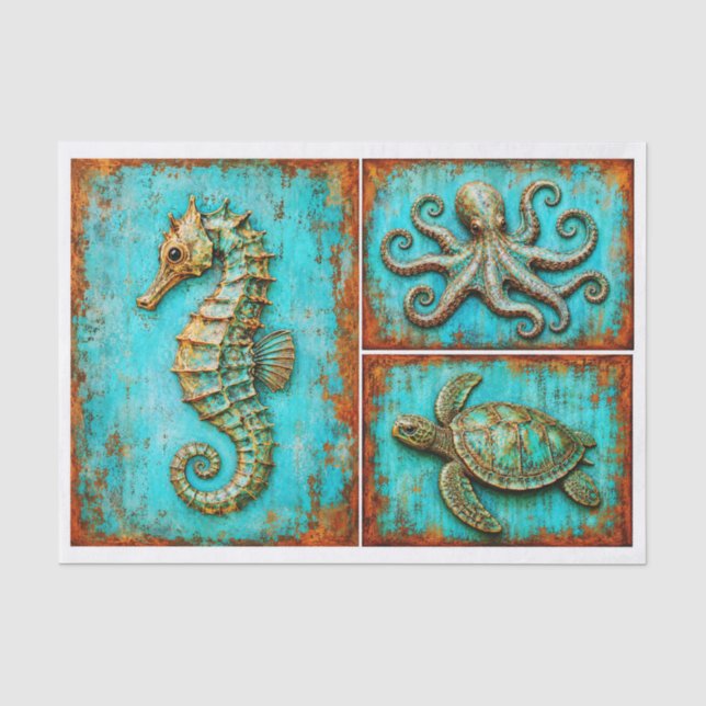 Papel De Seda Conjunto de pulpo de caballito de mar rústico RS2L (Anverso)