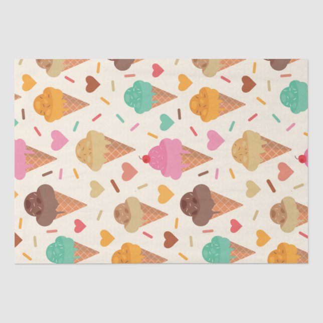 Papel De Seda Conos De Crema Lindos Con Corazones  (Anverso)