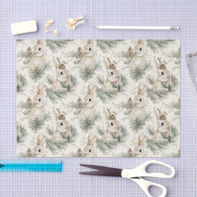 Papel De Seda Conos de Pino Verdes Conejitos Navidad (Artesanía)