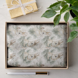 Papel De Seda Conos de Pino Verdes Conejos Navidad