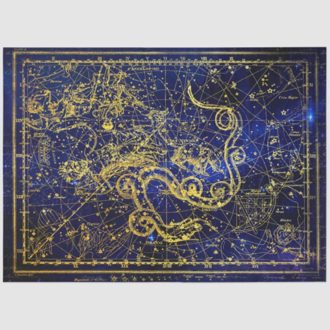 Papel De Seda Constelación celeste de oro de Draco (Anverso)