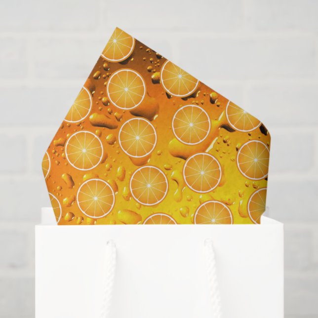 Papel De Seda Cool Juicy Orange fruit slices pattern water drops (Bolsa de regalo)