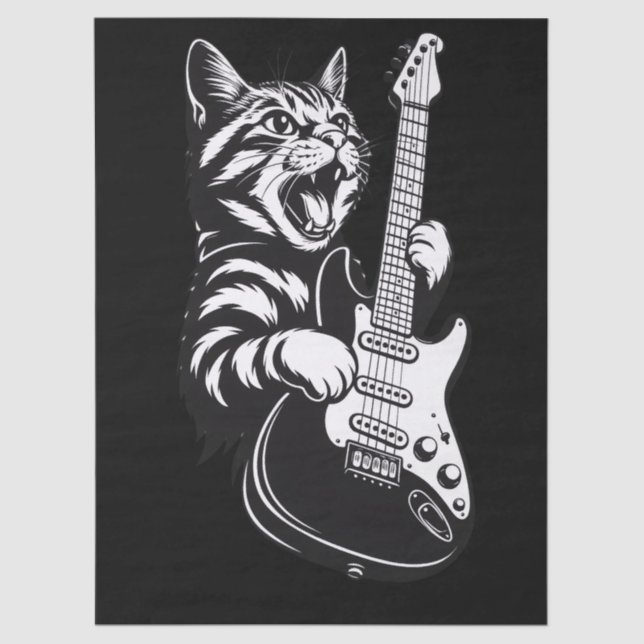 Papel De Seda Cool Music Love | Rock Cat Playing Electric Guitar (Anverso)