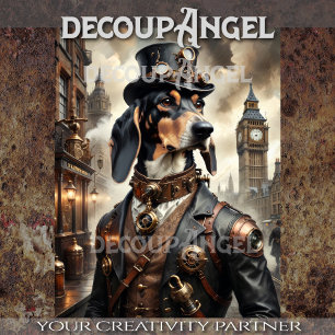 Papel De Seda Coonhound Bluetick en Steampunk -Decoupage-