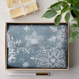 Papel De Seda Copo de Nieve Azul Acuarela Fiesta de Invierno