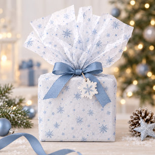 Papel De Seda Copo de Nieve Azul Hielo en Blanco Opcional ID1334