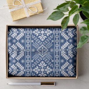 Papel De Seda Copo de Nieve Azul y Fair Isle Floral de Navidad