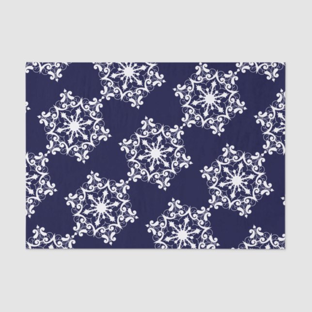 Papel De Seda Copo de nieve blanco sobre azul oscuro (Anverso)