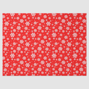 Papel De Seda Copo de Nieve Blanco sobre Patrón de Invierno Rojo
