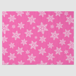 Papel De Seda Copo de Nieve Blanco sobre Patrón de Invierno Rosa
