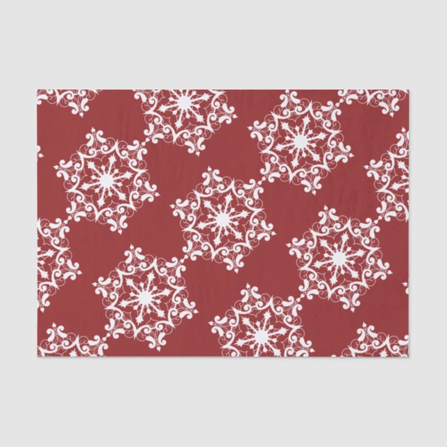 Papel De Seda Copo de nieve blanco sobre rojo pardo (Anverso)