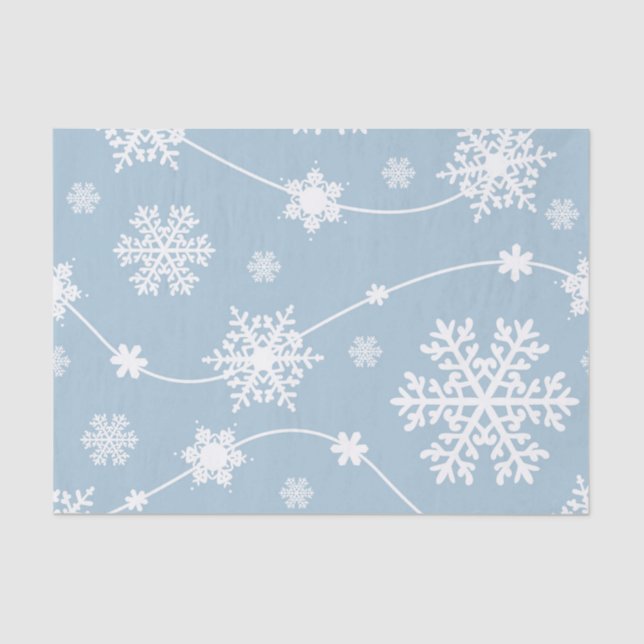 Papel De Seda Copo de Nieve Gris Azul Invierno Paisaje Navideño (Anverso)