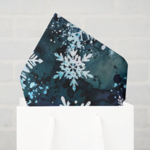Papel De Seda Copo de Nieve Profundo Azul Noche Mágica de Invier