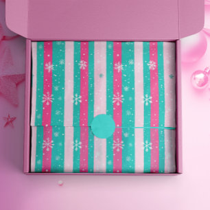 Papel De Seda Copo de nieve rayado vertical rosa y de menta