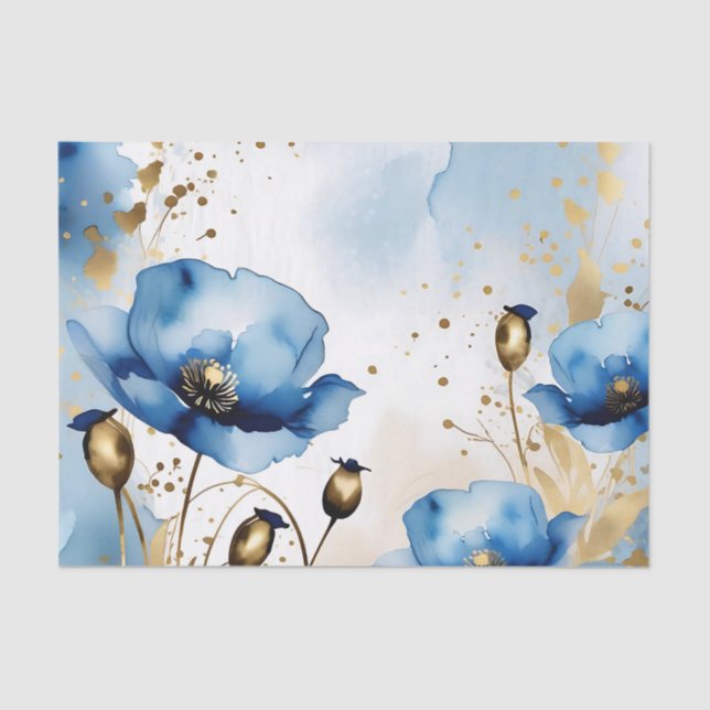 Papel De Seda Copos azul acuarela Floral (Anverso)