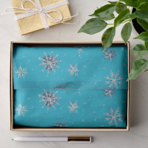 Papel De Seda Copos de Navidad Aqua Azul Plateado Blanco
