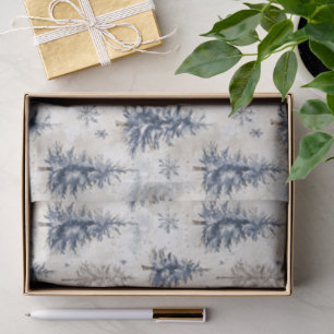 Papel De Seda Copos de Nieve Árboles de Navidad Crema Azul