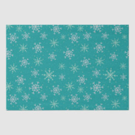 Papel De Seda Copos de nieve blancos y Aqua pintados a mano en V