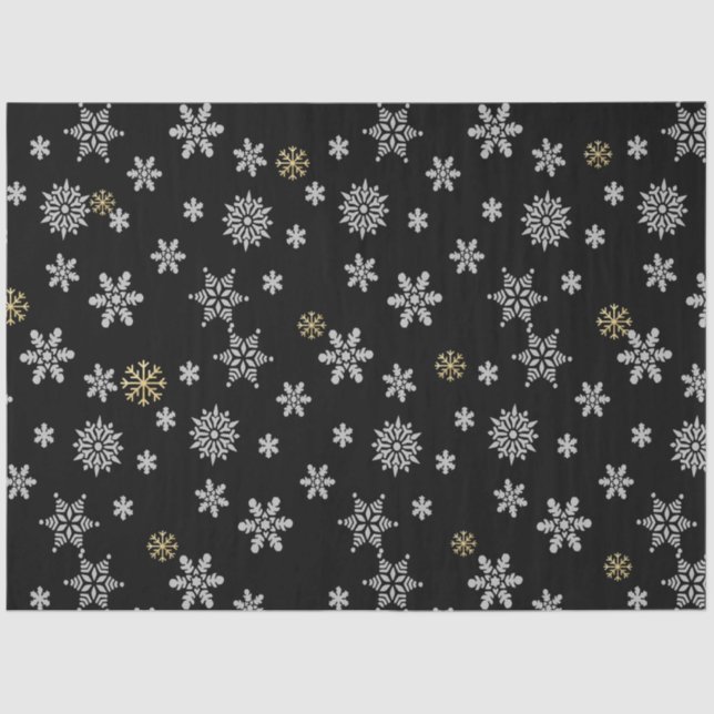 Papel De Seda Copos de nieve blancos y dorados (Anverso)