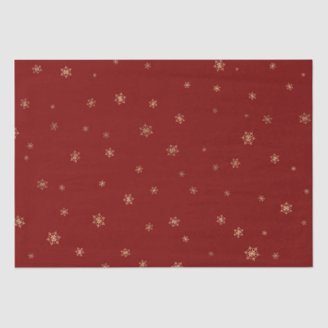 Papel De Seda Copos de nieve de oro de Navidades rojos (Anverso)