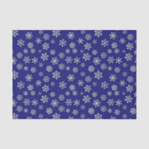 Papel De Seda Copos de nieve de plata en un fondo del azul de