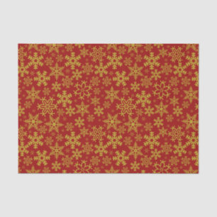 Papel De Seda Copos de nieve dorados de Navidad sobre fondo rojo