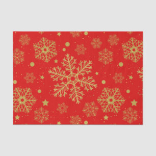 Papel De Seda Copos de nieve dorados en rojo