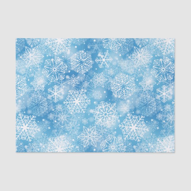 Papel De Seda Copos de nieve en azul (Anverso)
