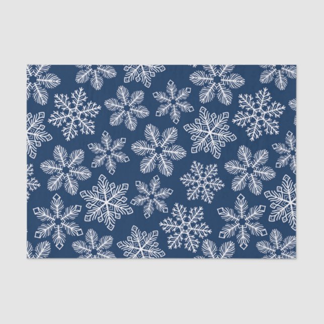 Papel De Seda Copos de nieve en azul oscuro (Anverso)