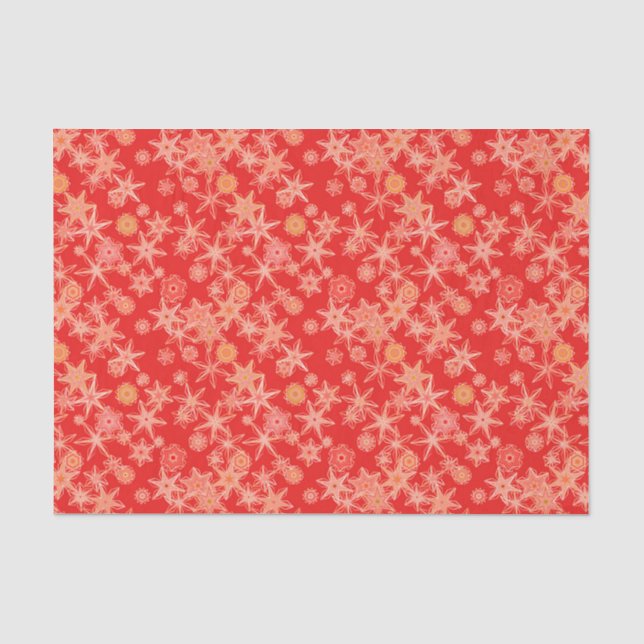 Papel De Seda Copos de nieve geométricos modernos, Naranja manda (Anverso)