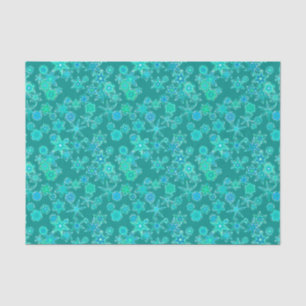 Papel De Seda Copos de nieve geométricos modernos, turquesa y Aq